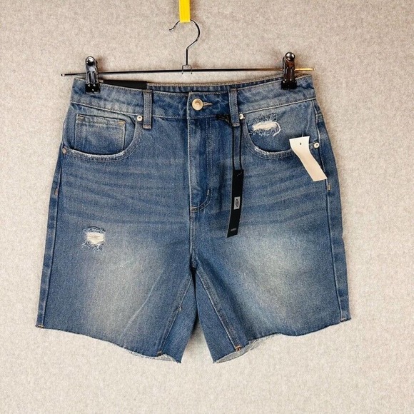 New Numero Womans Sz 27 High Rise Denim Shorts Blue Distressed NWT - Picture 6 of 10